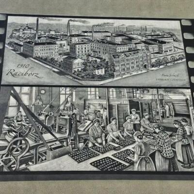 Mural z fabryką czekolady na budynku MZB w Raciborzu